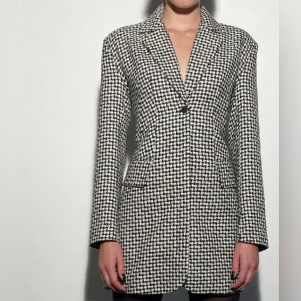 Zara Houndstooth Black and White Open Back Blazer Dress